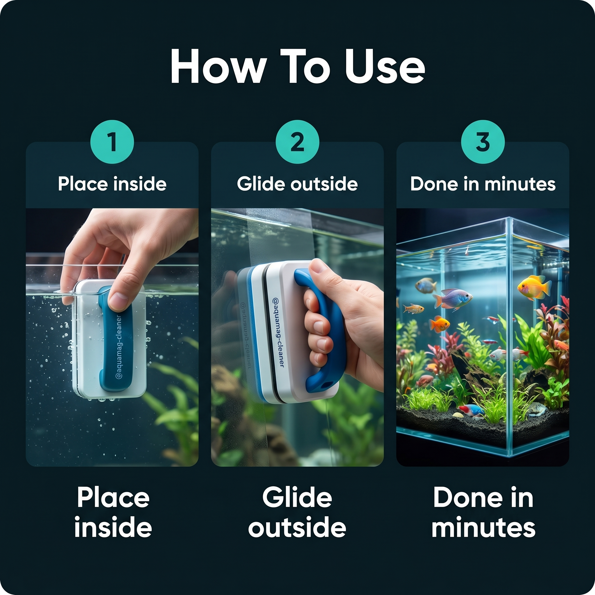 How to use the magnetic aquarium cleaner in three steps
