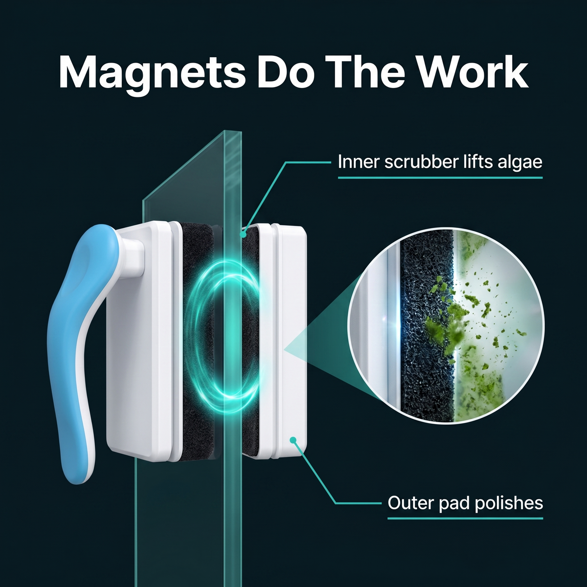 How the magnetic cleaning mechanism works through aquarium glass